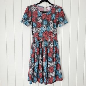 Amelia Dress w/ Pockets Jacquard NWT Lularoe Red White Blue Flowers